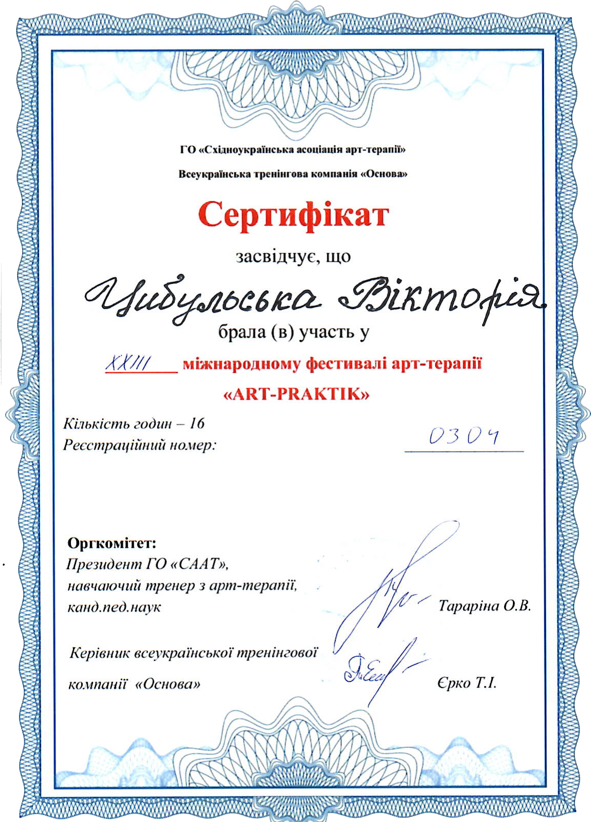 Certificate психолог для дітей